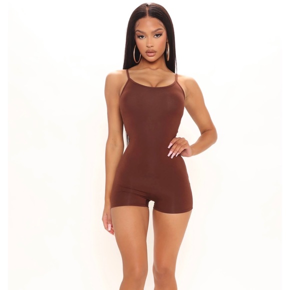 Fashion Nova Pants - Fashion Nova Brown Cami Shortie Romper
